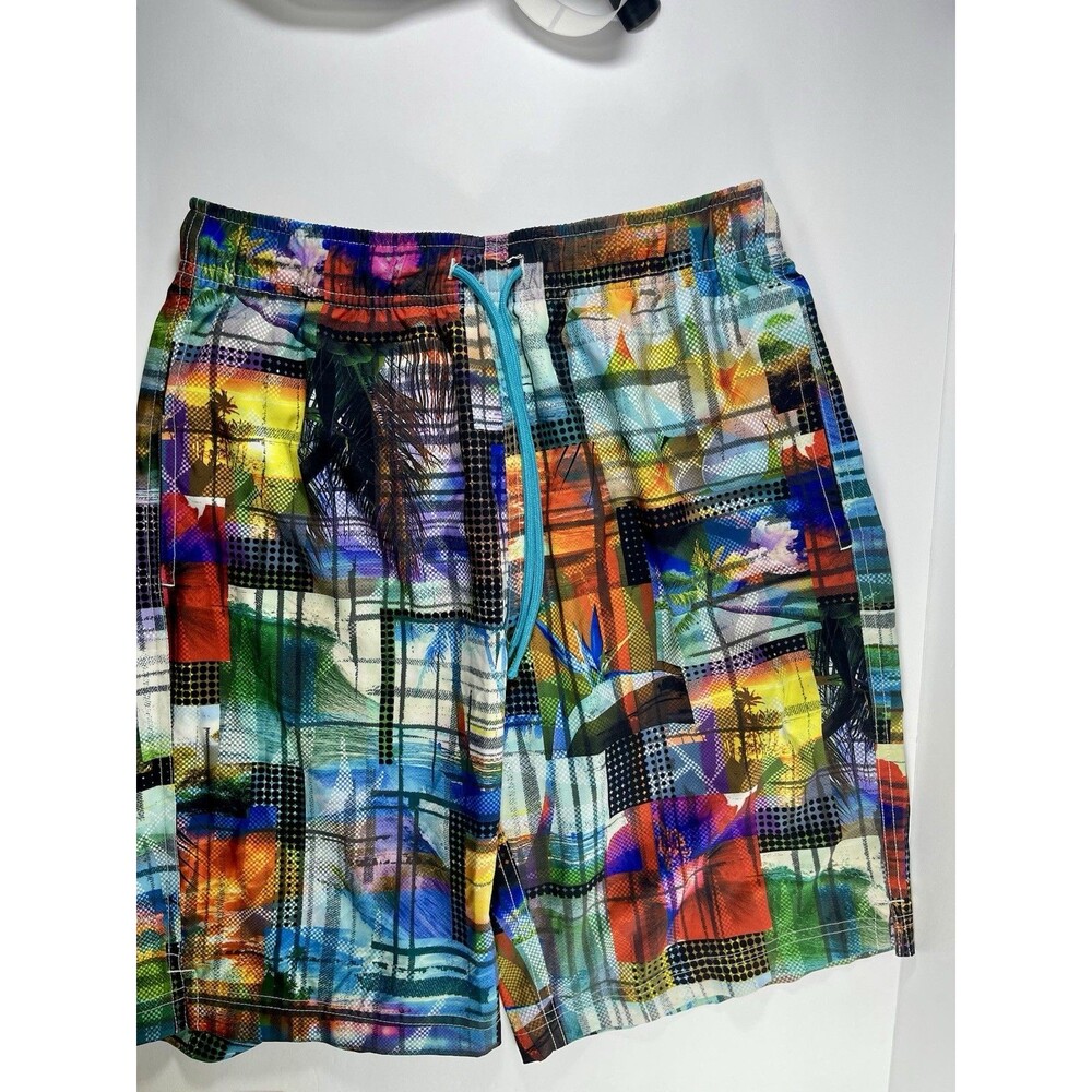 Caribbean Swimwear Men’s Small Swim Trunks Tropical Patchwork Board Shorts Mesh